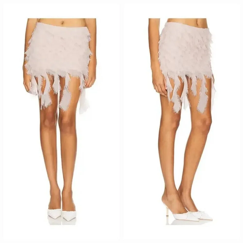 Loba Adara Georgette Raw Tiered Trim Fairy Mini Skirt Sz. L
